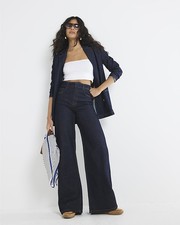 River Island Womens Navy Denim Wide Jeans 8 Regular