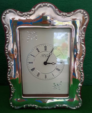 R Carrs Hallmarked 1989 Silver Framed- Large Desk / Mantle Piece Shelf Clock