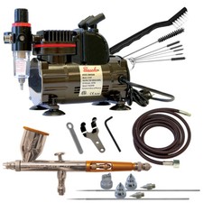 Paasche 1/5 HP Compressor w/ TG-3AS Gravity Feed Airbrush Set & Cleaning Brushes