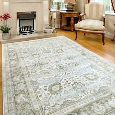 Green Floral Classic Rugs | Boho Antique Living Room Rug | Long Soft Runner Mat