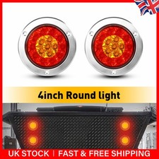 2x 4" Round Truck Trailer Stop Turn Tail Brake Lights Stainless Rings Red Amber