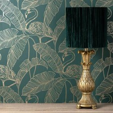 Flamingo Fine Decor Wallpaper Metallic Exotic Birds Palm Leaves Emerald FD42946