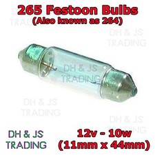 10 x 265 Festoon Bulb 12v 10w