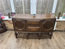 English Antique Tiger Oak Art Deco Sideboard Buffet Bar Cabinet c. 1920s