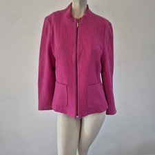Viyella Boiled Wool Jacket Coat Fuchsia Pink Zip Cuff Pockets Smart Casual 12