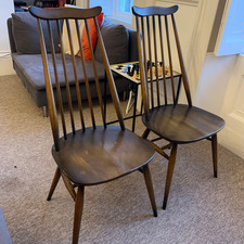 ERCOL Set of 2 Vintage 1960s Wooden Goldsmiths   Dining Chairs 365 Dark Finish