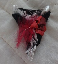 1:12 Scale Dolls House Doll Handmade Black Tricorn Hat with White & Red Trim.