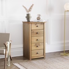 Panama 5 Drawer Narrow Chest Natural Wax Oak Solid Pine Bedroom Furniture