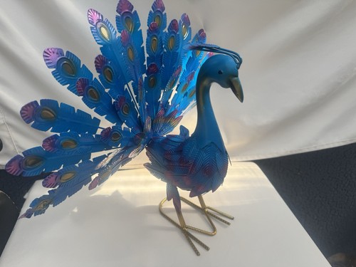 Metal peacock ornament blue - metal,