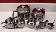 Old Hall Connaught Stainless Steel Teapot Milk Jug Sugar Bowl Strainer Stirrer