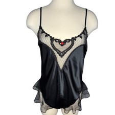 Vintage California Dynasty Black Satin Lace Teddy Bodysuit Lingerie Size Large