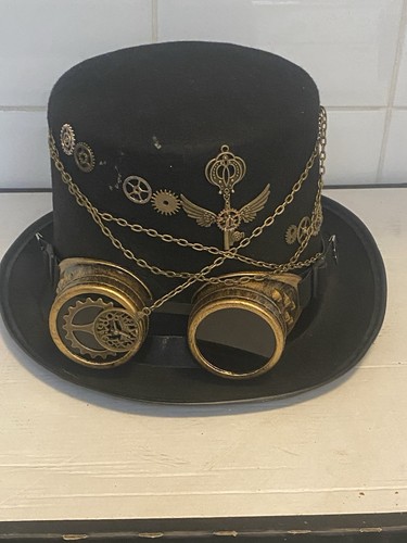 Steampunk black felt top hat - black,