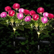2 Pack Solar Powered Lights Outdoor Garden Lights with Waterproof Flowers