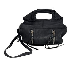 Linea Pella Crossbody Top Handle Bag Women’s Black Leather Double Zip Top Handle