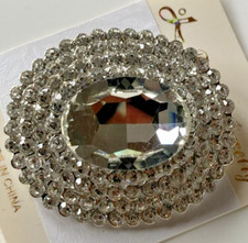 2.5" LARGE FACETED OVAL  DIAMANTE RHINESTONE CRYSTAL WEDDING BROOCH PIN