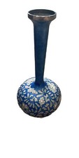 Vintage Korean  Blue Cloisonné Solid Silver Vase Marked Silver 98%