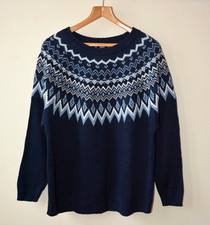 EX BPC NAVY+FAIRISLE KNIT PATTERN CREW NECKLINE CASUAL JUMPER SIZE 8/10-10/12