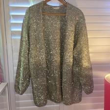 H&M HM XL 16 18 Shimmer Sparkle Gold Cardi Coat edge to edge Xmas party glitter