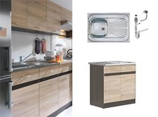 Kitchen Sink Base Unit All in One 800mm Complete Oak Cabinet Sit On Steel Junona