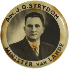 South Africa, Brooch, J.G Strydom, Minister van Lande, Metal, VF