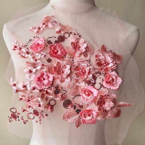 Beaded lace applique flower - beaded, 3d