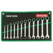 Combination Ratchet Spanner Set 8-19mm Fixed Head 12pc with Storage Roll