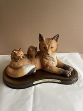 Leonardo Collection Fox Family On Wooden Plinth