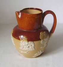 Doulton Lambeth Brown Salt Glazed Stoneware Hunt Jug: 16 cm high A/F