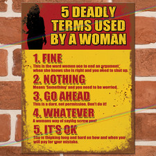 5 DEADLY TERMS WOMAN Funny Metal Signs Mancave Shed Bar Vintage Retro Tin Sign