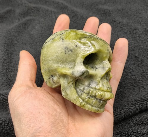 Green serpentine skull - skull, carving