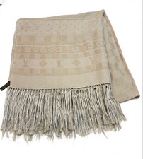 Louis Vuitton Monogram & Damier Large Shawl Scarf Beige Long Rectangular Used