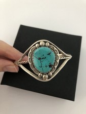 Vintage Sterling Silver Navajo Turquoise Stone Cuff Bangle Bracelet No Hallmark