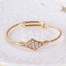 9ct Yellow GOLD Plated Girl baby Charms & Bell Bangle Bracelet 54mm . UK SELLER