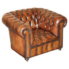 RESTORED ANTIQUE CHESTERFIELD CLUB ARMCHAIR BROWN LEATHER PORCELAIN CASTORS