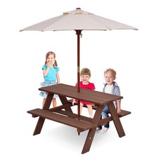 Kids Children Garden Picnic Table Bench Umbrella Parasol Set Outdoor Garden