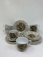 Vintage Ashley Hunting Scene Fine Bone China  Tea Set w/ 22kt Gold [A1-5-4]