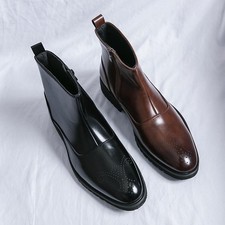 Mens Ankle Boots Block Heel Point Toe Casual Side Zip Dress Shoes  New