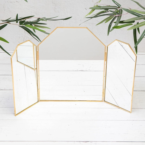 Gold triple tri fold vanity - gold,