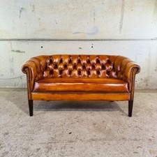 Vintage Danish Tan Leather 2 Seater Sofa — Neat Proportions #A747