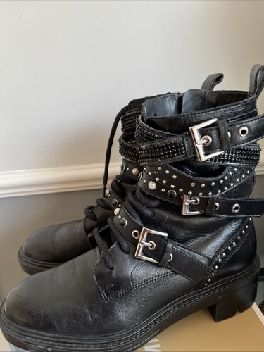 Zara black leather biker - biker, boots