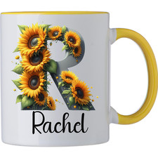 *FREE POSTAGE PRETTY PERSONALISED NAME SUNFLOWER SUN FLOWER PRETTY MUG CUP GIFT
