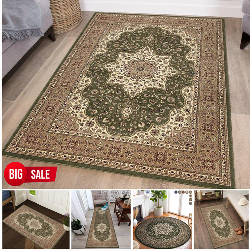 Green traditional vintage rug - green,