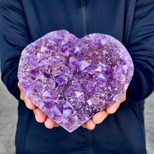 1.7LB Natural Amethyst geode heart shap quartz cluster crystal specimen Healing