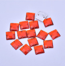 100 x RED Sew on Acrylic Square Holed Diamante Crystal Gems Rhinestone 10mm