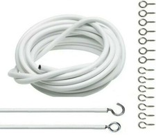 White Net Curtain Wire Cord Cable with FREE Eyes & Hooks | Choose Your Length