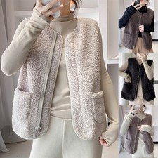 Ladies Fleece Fur Body Warmer Zipper Waistcoats Gilet Jacket Lambswool Tops Size