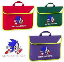 Personalised Embroidered SONIC HEDGEHOG Character book bag  Name Reading Folder