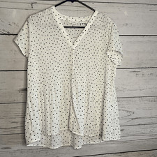 Anthropologie Pleione Blouse Womens SP WhiteBlack Diamonds Oversized Pleated Top