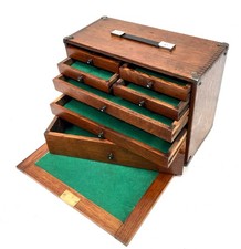Antique Wooden Engineers Toolbox / Tool Box / Collectors Cabinet with Key c.1950