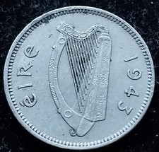 Ireland 1943 | Irish 3p | Three Pence | Harp | KM.12